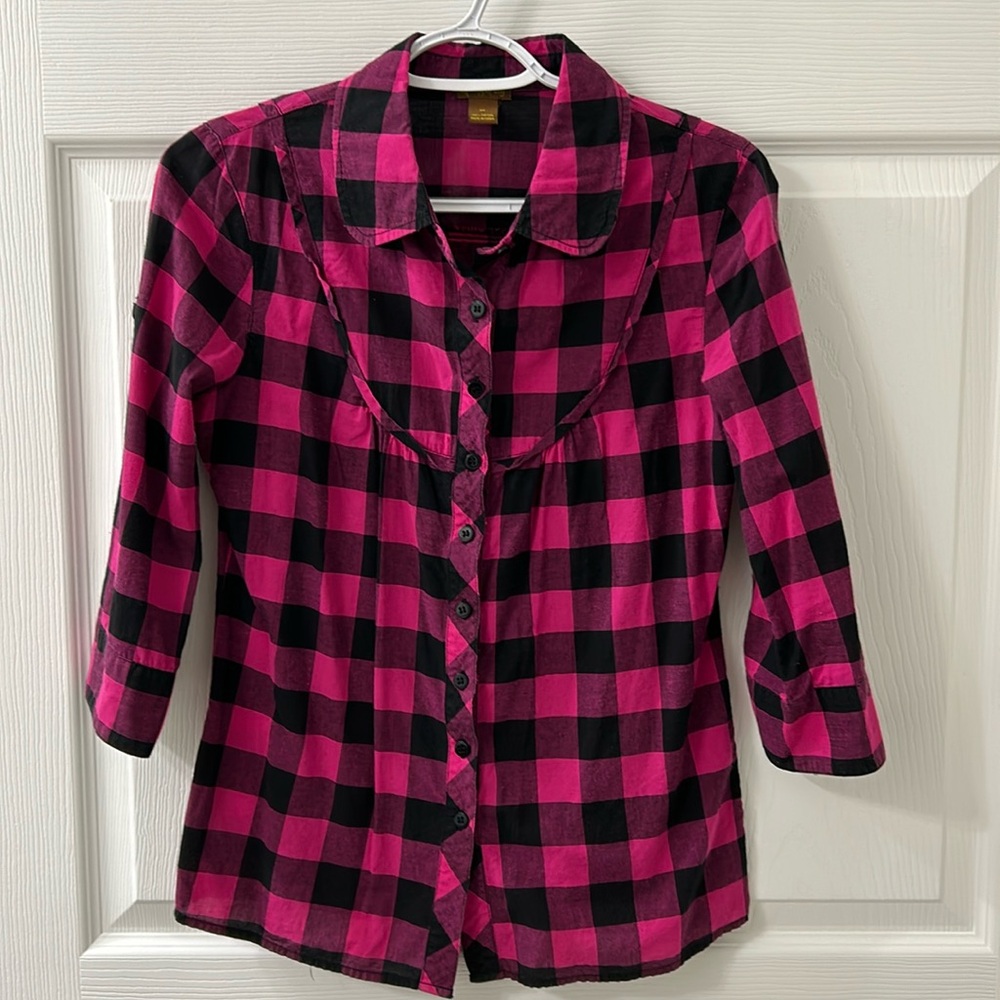 3/4 length sleeve plaid top